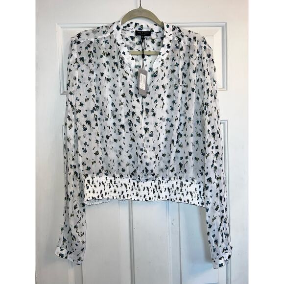 Rag & Bone Calista Stretchy smocking white floral blouse - size XL - Picture 10 of 11